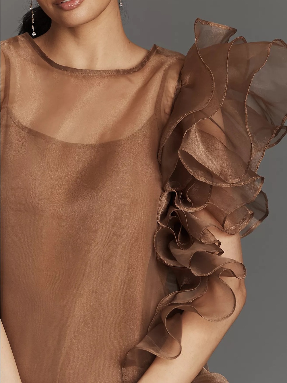 Anthropologie Let Me Be Asymmetric Ruffle Midi Dress Sz L  Slip Is Missing - Picture 3 of 4